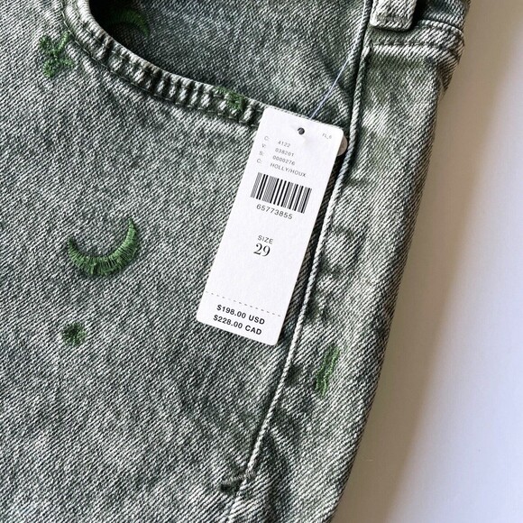 Pilcro Borrowed Boyfriend Jeans 29 Green Denim High Rise Embroidered Relaxed NEW - Picture 11 of 16